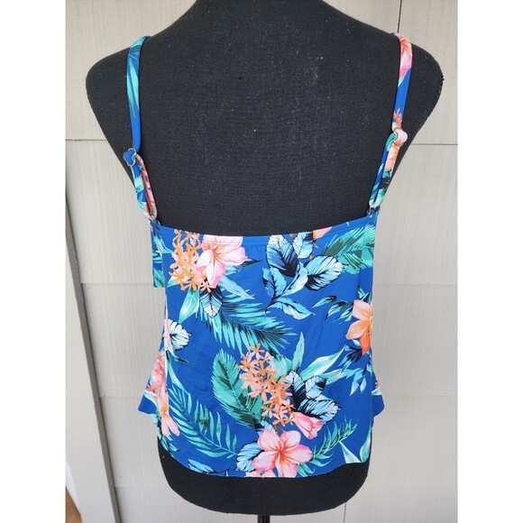 Liz Claiborne Swim Top Blue/Floral Layered Ruffled Adjust Straps Size 10 - Picture 4 of 8